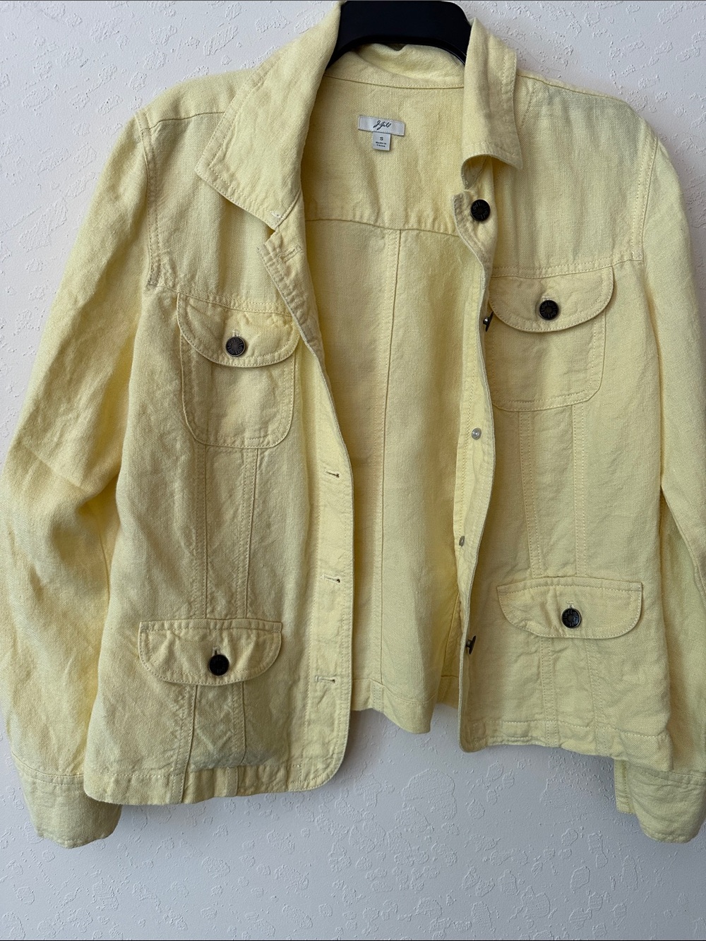 J. Jill Pale Yellow Linen-Blend Utility Jean Jacket